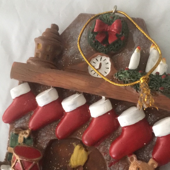 4” x 3-1/2” Handcrafted Stone Resin Sparkly Fireplace Christmas Ornament - Picture 2 of 5